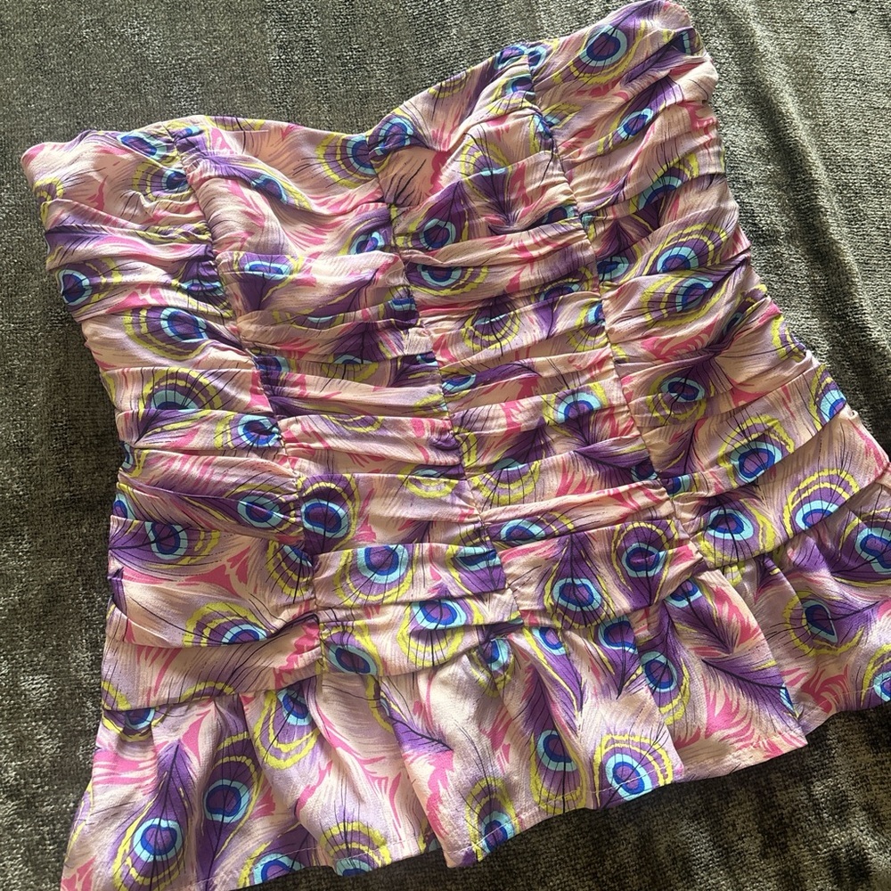 Colorful Peacock Feather Print Top